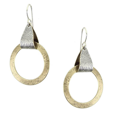 Marjorie Baer Gold Hoop Folded Silver Leaf Earrings