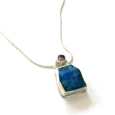 Roman Glass with Amethyst Necklace Side View