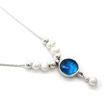 Round Roman Glass Necklace with Pearls