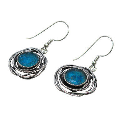 Roman Glass Sterling Weaved Circle Earrings